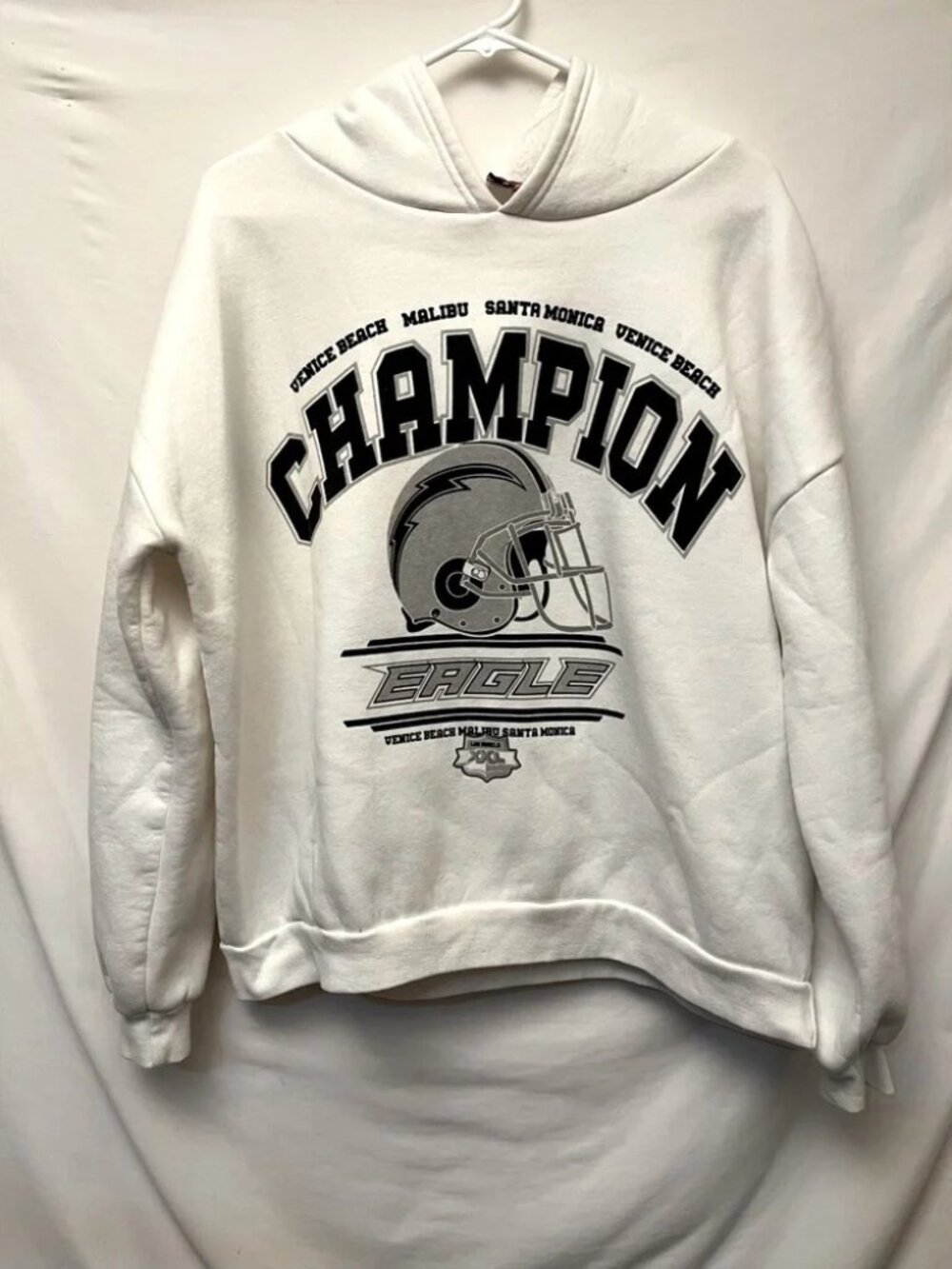 Edikted Champion White Pullover Oversized Thick Hoodie with Graphic Print XS